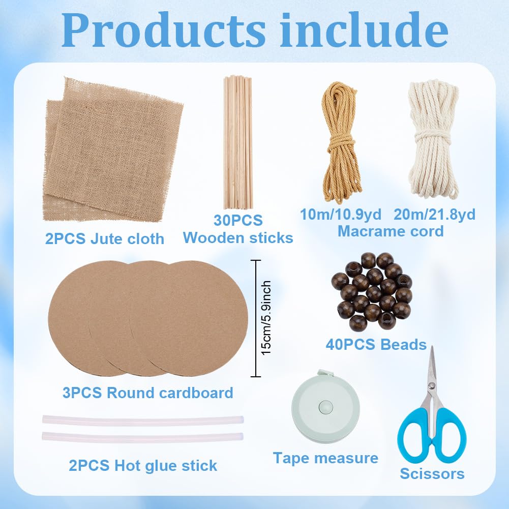 FREEBLOSS Macrame Woven Basket kit DIY Macrame Kit for Beginners with Instruction Wooden Beads Basket Weaving Craft Supplies Baskets Weaving Project for Holiday Activities
