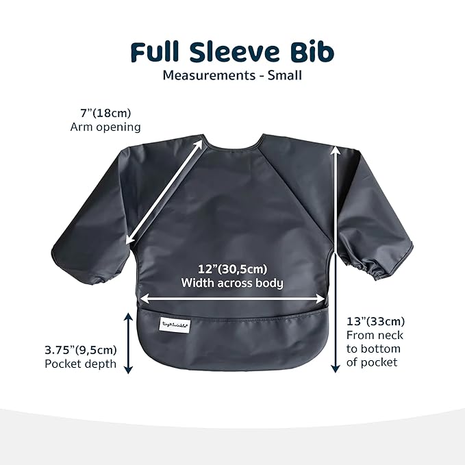 Tiny Twinkle Long Sleeve Bib for Babies & Toddlers – 2 Pack Waterproof Smock Bibs for Eating – Machine Washable & Mess-Proof, Baby Feeding Essential & Shower Must-Have (Sage Charcoal,6–24M)