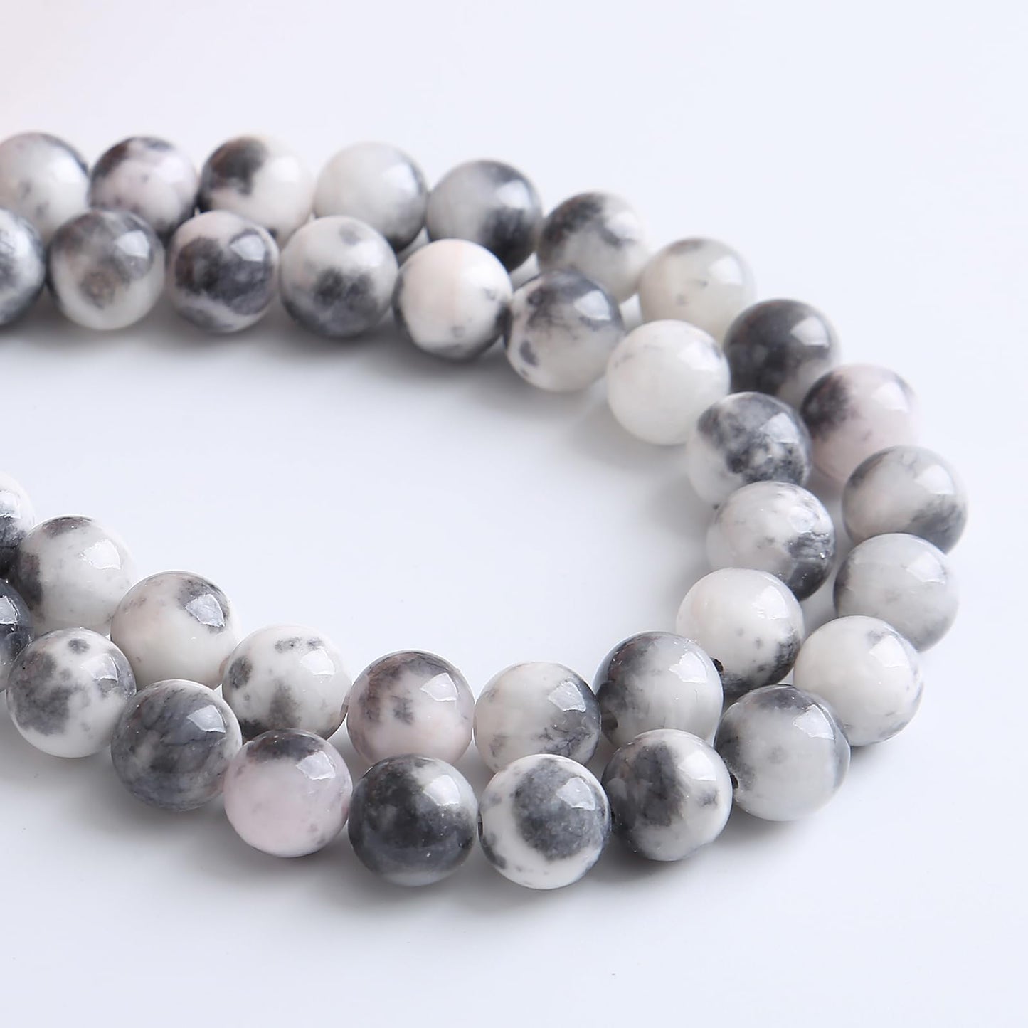 8MM 46PCS Black White Persian Jade Spacer Loose Beads for Jewelry Making DIY Bracelet Necklace