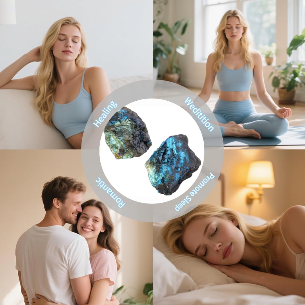 2PCS Natural Raw Stone Healing Crystals Bulk, Gemstones for Reiki, Meditation, Home Decor, Garden Fountain Rocks (Labradorite)