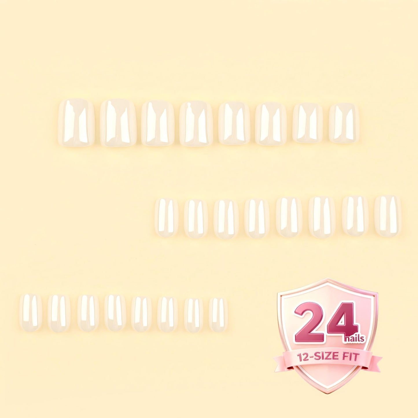 Taoyisent Moonlight White Short Press On Nails, Glossy Creamy White Square Shape, Natural Looking False Nails, Elegant Minimal Style, 24PCS for Women