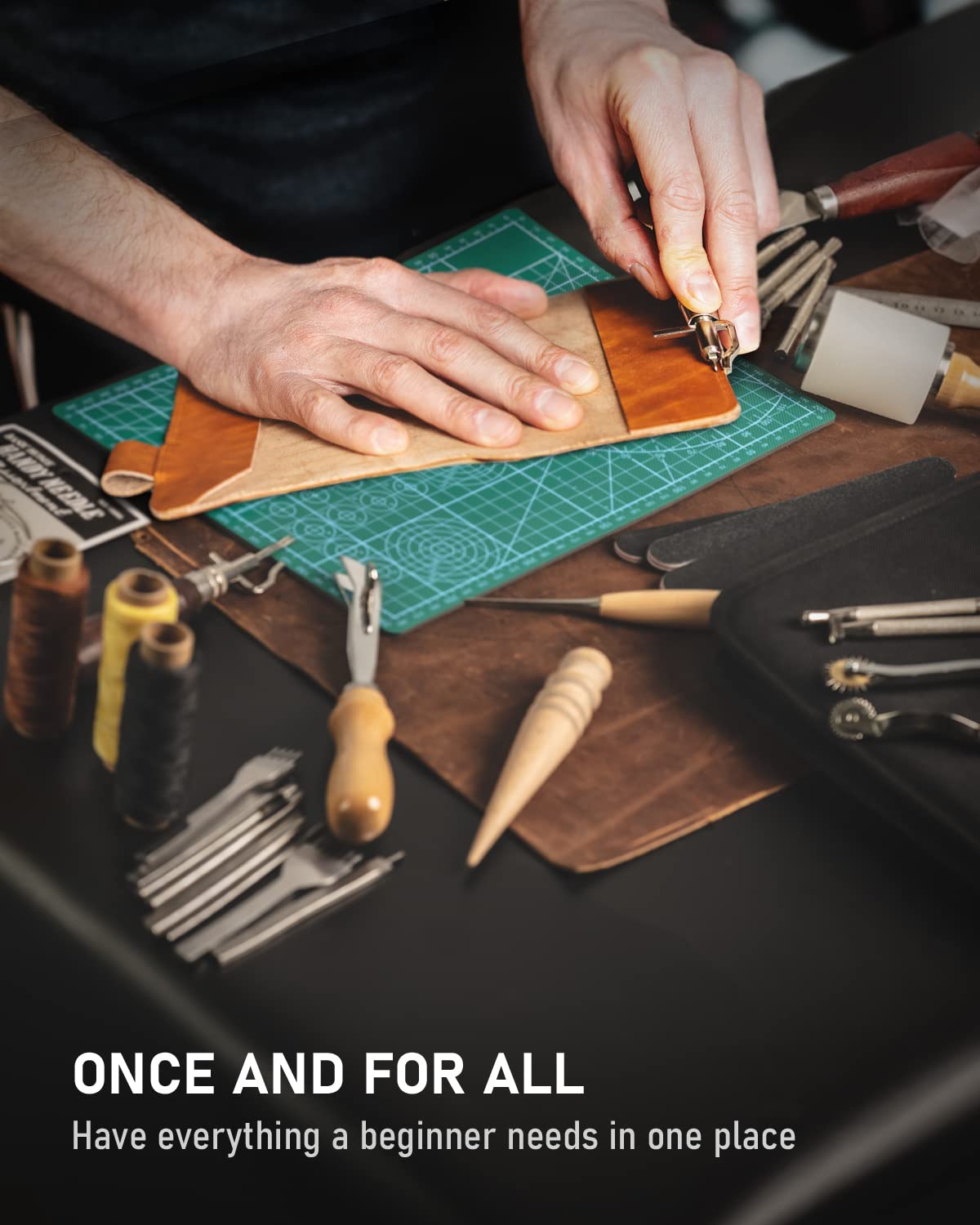 FifthQuarter Leather Tooling Kit: 458 Pcs Essential Leather Working Tools and Supplies for Starter with Guide Craft Tool Kits with Organizer for Stamping | Cutting | Stitching | Carving