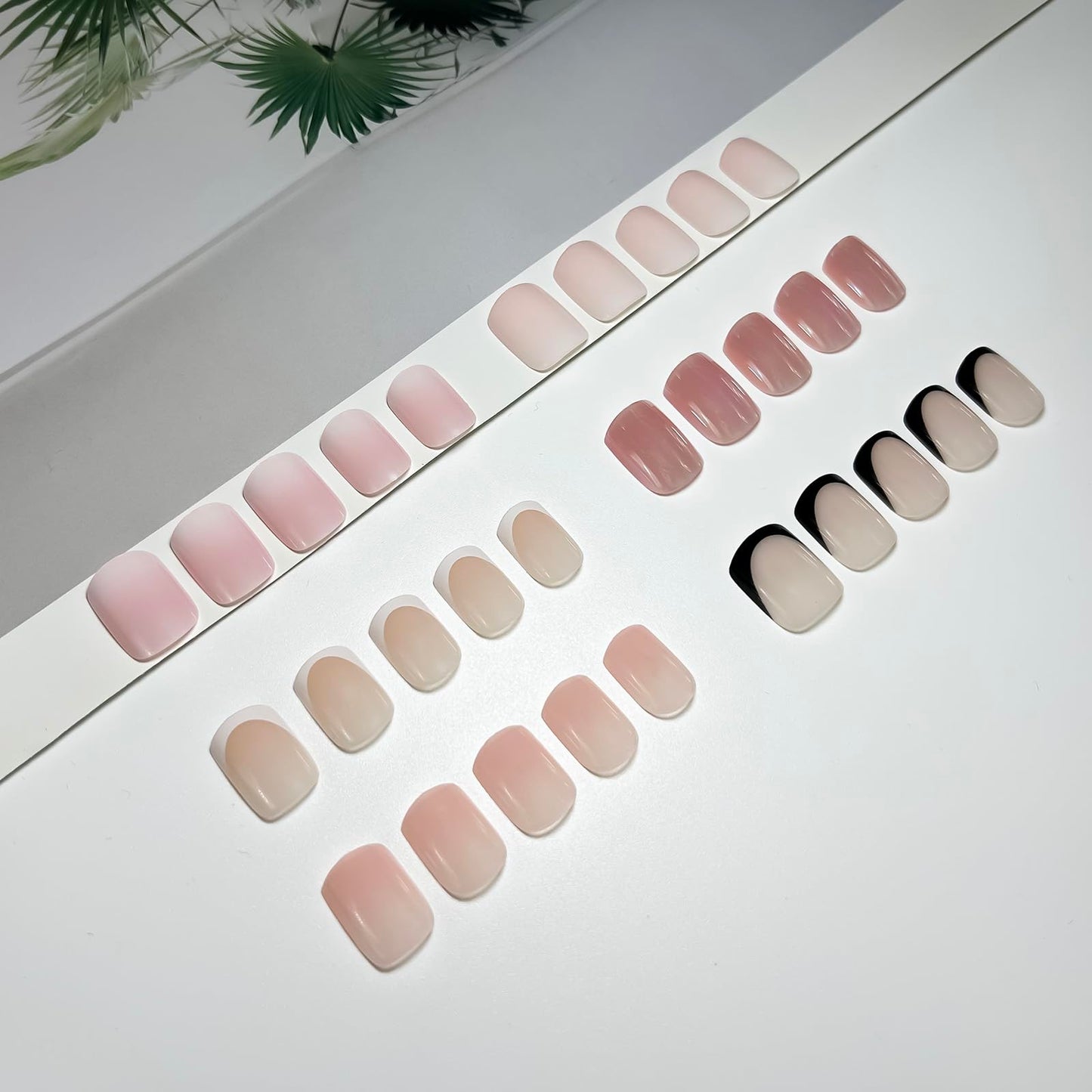 6 Packs (144 Pcs) French Tip Press On Nails - Jsiallye Milky White Short Square Press on Nails Nude Glazed, Gradient Glue On Nails in 12 Sizes - 24 Fake Nails Kit, Simple Stick On Nails for Women