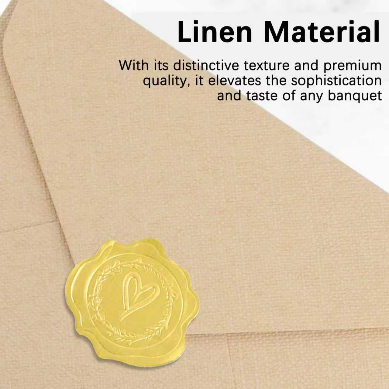 Discbind 50 Pack 4x6 Khaki Linen Envelopes with Gold Wax Seals - Handmade Look A6 Vintage Envelopes & Self-Adhesive Seal Stickers for Greeting Cards, love letter, Wedding, Party Invitation