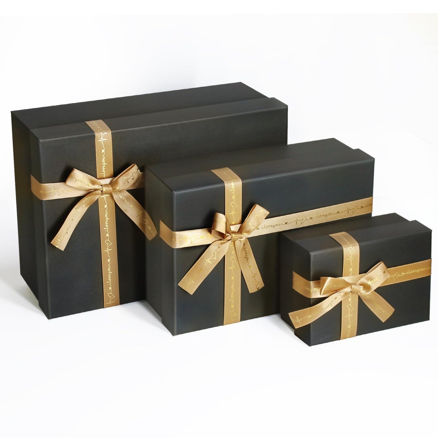 Airuisike Black Gift Boxes with Gold Ribbons & Bows - (3 Sizes) Sturdy Gift Boxes with Lids for Presents - Elegant Gift Wrapping Boxes for Gift Wrapping