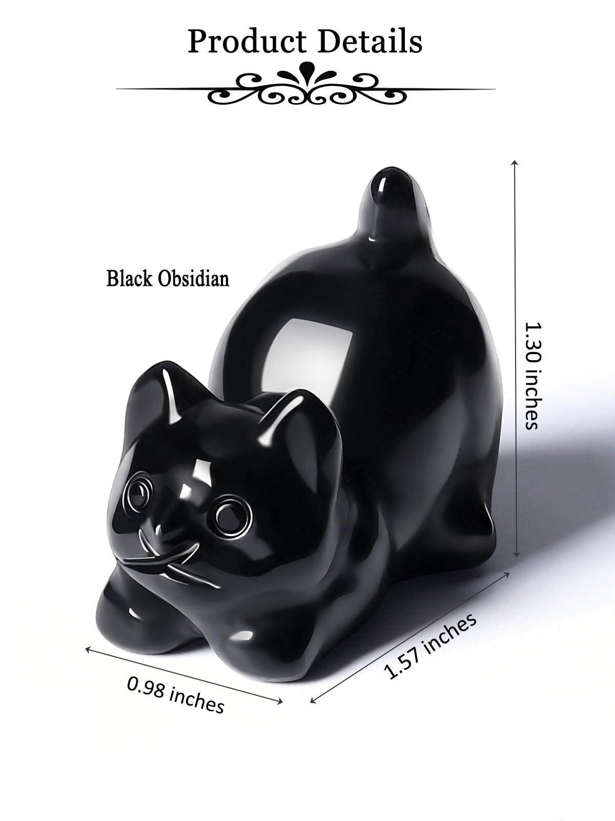MANIFO Black Obsidian Crystal Cat Figurine for Cat Lovers Cute Gemstone Cat Ornaments for Home Office Cat Statue Gifts