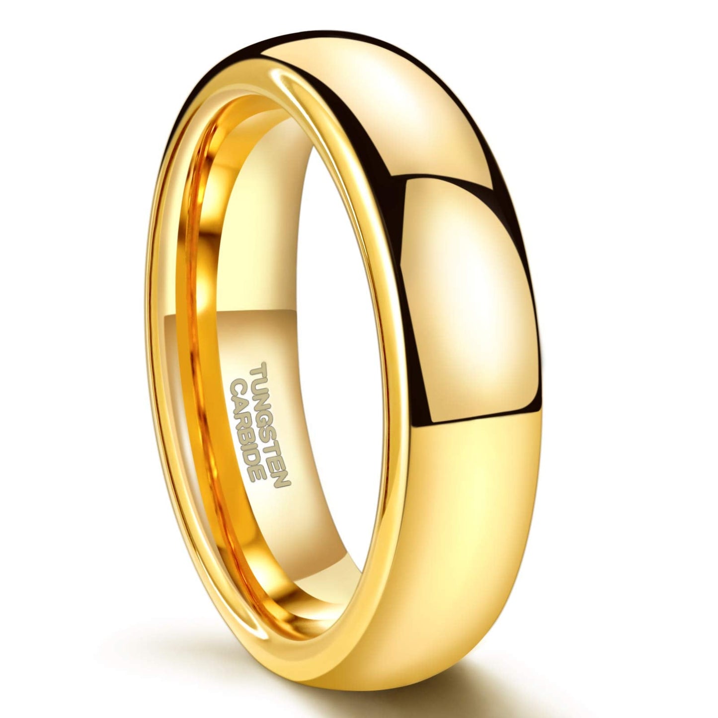 Greenpod 6mm 24K Gold Plated Tungsten Carbide Rings for Men Women Dome Polished Classic Wedding Band Comfort Fit Size 6