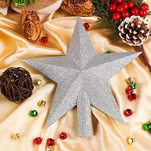 URATOT Glittered Christmas Star Tree Topper Christmas Decorative Holiday Treetop Shatterproof Star Ornament for Holiday Christmas Tree Decoration, Silver, 6 Inch