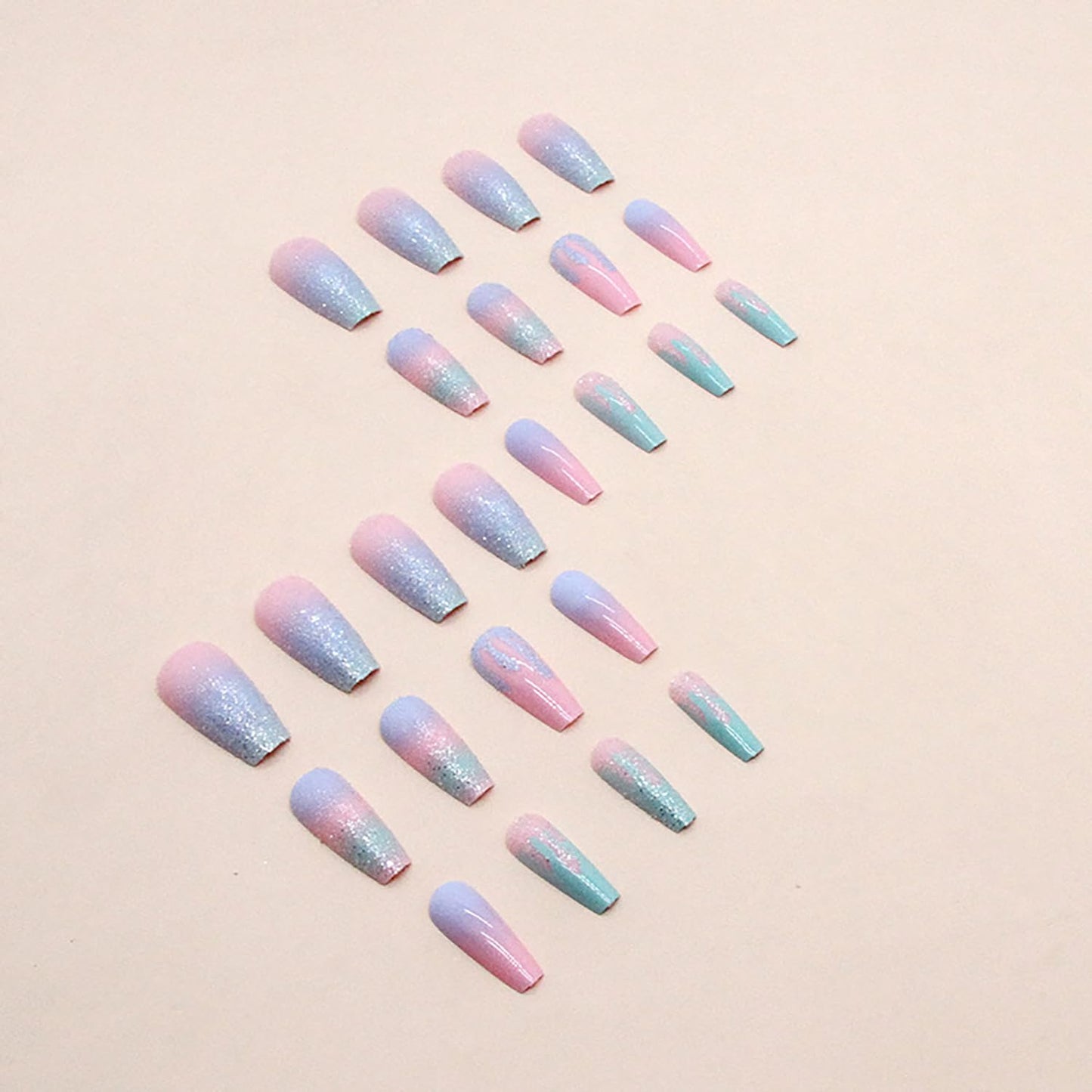 Press on Nails Medium Coffin SWEKKE Summer Fake Nails Colorful Full Cover Ice Cream False Nails with Designs Glossy Glue on Nails Acrylic Nails Artificial Nails for Women Girls 24 Pcs