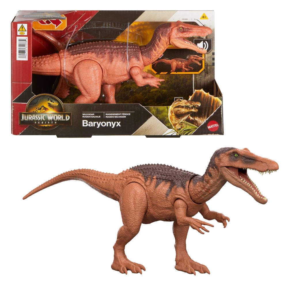 Mattel Jurassic World Rebirth Wild Roar Baryonyx Dinosaur Toy with Tail-Controlled Chomp Multi-Direction Attack & Sound, Posable & Digital Play