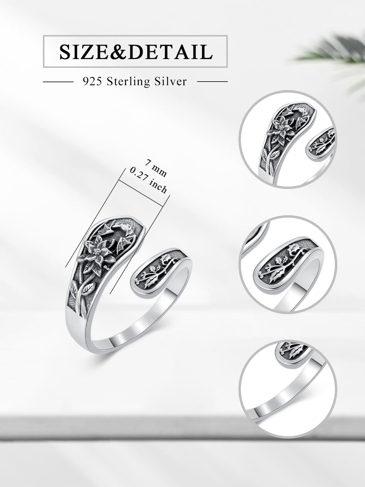 Midari Bat Spoon Ring 925 Sterling Silver Bat Spoon Rings for Women Holly Bat Ring Bat Adjustable Thumb Rings Gothic Bat Jewelry for Women and Men Halloween Chrismas
