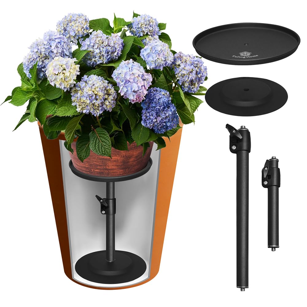 Tuling home Adjustable Pure Iron Planter Inserts, 7-25” Plant Risers for Inside Pots, Planter Fillers for Large Pots, Indoor & Outdoor Insert with 8-10” Top & 6-10” Base