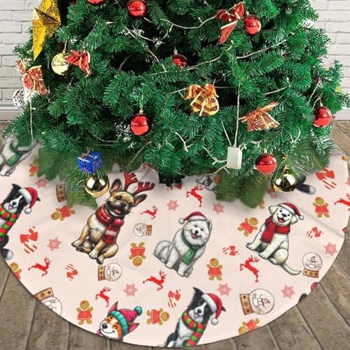 Dog Christmas Tree Skirts with Tassel Xmas Tree Skirt for Home Holiday Indoor Outdoor Seasonal Decors 30"