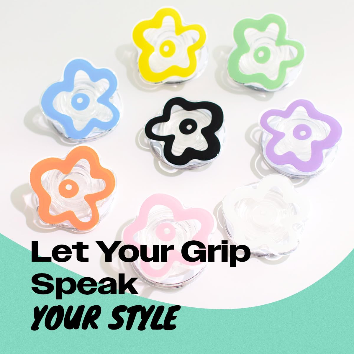 OnTheGrip Cute Transparent Daisy Flower Shape Design Mobile Phone Grip Compatible with Magsafe Multi Functional Collapsible Stand Holder for Smartphone Tablet Cell Phone Accessory (Yellow)
