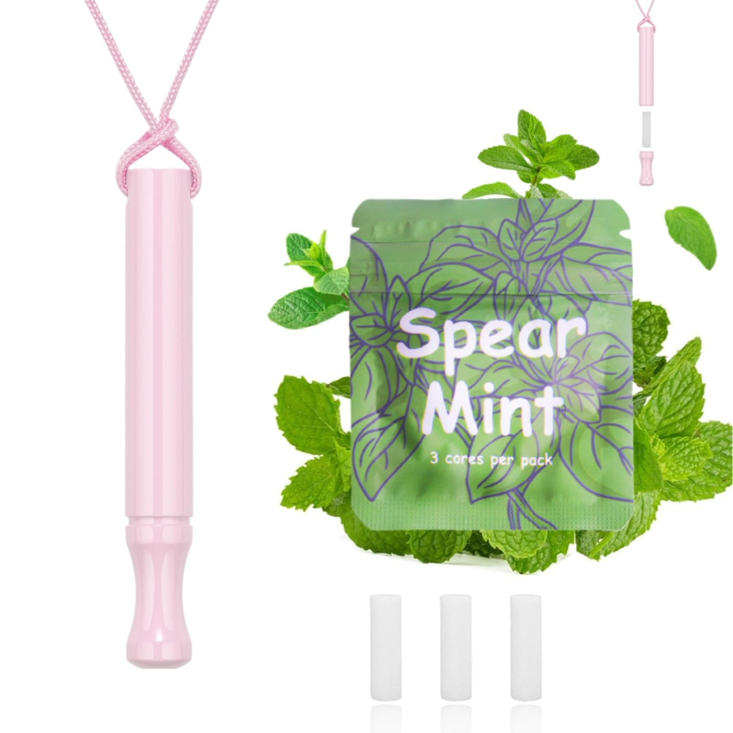 LAMKHOO Breathing Necklace to Quit Smoking and Vaping with Refillable Mint Pods, Stop Smoking Aids Fidget Necklace, Smokeless Inhaler for Adults with Enameled Surface, Includes 3 Mint Cotton Cores