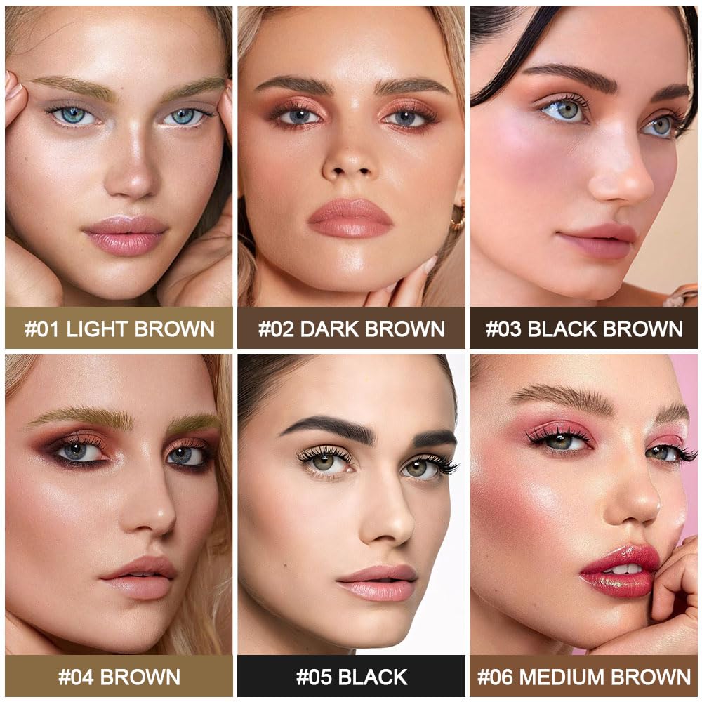evpct 1Pcs Black Brown Magic Microblading Eyebrow Contouring Pen Brow Pencil, with 4 Brush Micro-Fork-Tips Precise Applicator, Dual-ended Eyebrow Brush, Hair Like Strokes, Natural Looking Brows