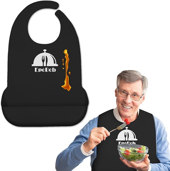 Silicone Adult Bibs with Crumb Catcher, Washable and Adjustable Adult Bibs for Elderly Men Women Seniors