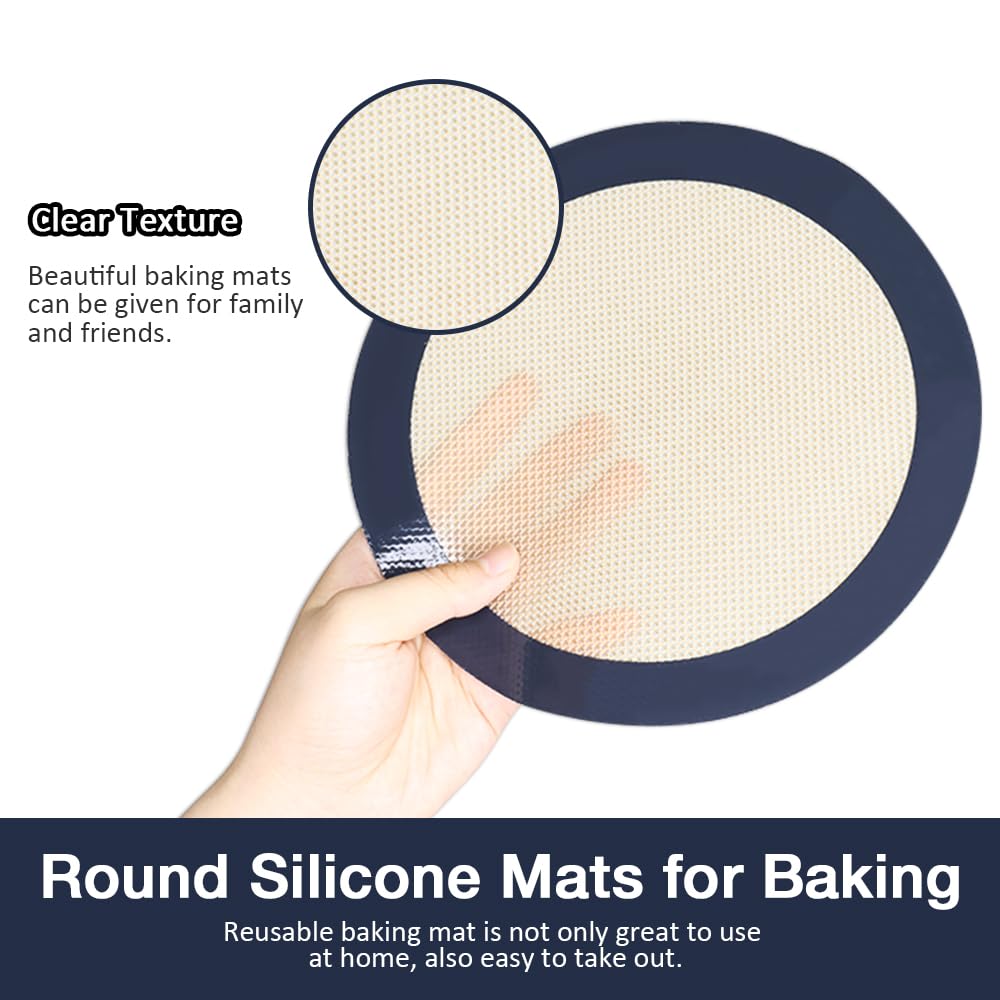 Eolilim 3PC Round Silicone Baking Mats, 8 inch Silicone Mats for Baking Easy to Clean, Reusable Baking Mats, Silicone Circle Mats for Cake Pan
