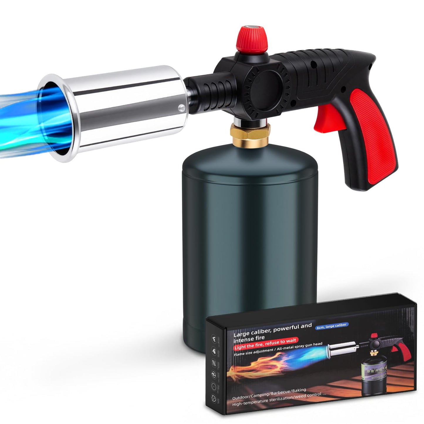 Propane Torch, Adjustable Culinary Torch for Kitchen Cooking, Sous Vide Searing, BBQ Grilling, Campfire Starter, Safety-Designed Torch Burner with Heat-Resistant Shield (Tank Not Included)