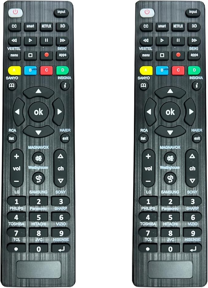 Paquete de 2:Universal TV Remote Control is Suitable for LED Smart TVS of LG,Samsung,Sony,Philips,Panasonic,Sharp,Toshiba,Hitachi,VIZIO,TCL,JVC,Hisense and Other Brands