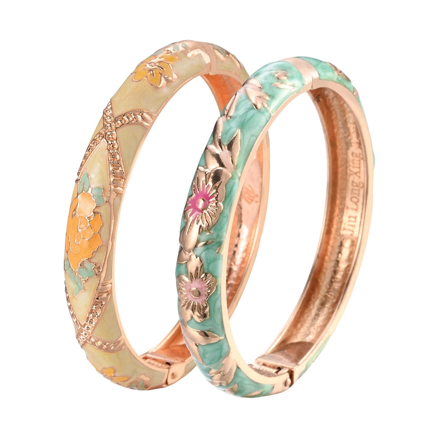 UJOY Bangles Bracelets Gorgeous Enameled Flower Cloisonne Plated Indian Jewelry Sets Box for Womens Gift 55A103-55A128 Green Yellow