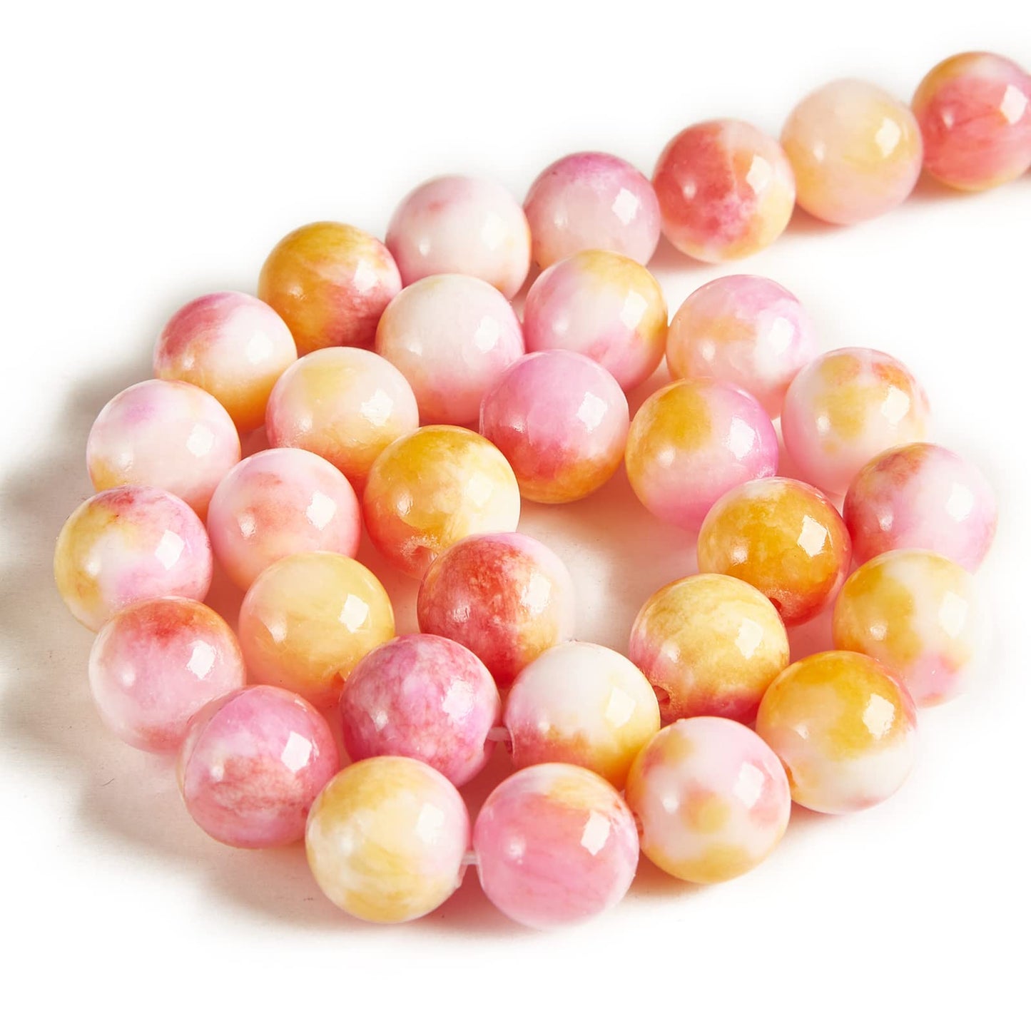100pcs 10mm Pink Yellow Jade Beads Natural Gemstone Beads Round Loose Beads for Jewelry Making