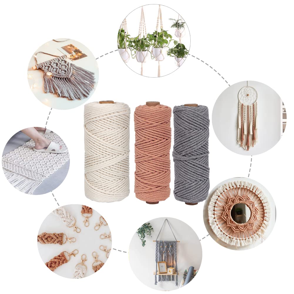 UHAPEER Macrame Kits for Adults Beginners with 656 Feet 3 mm Macrame Cotton Cord, DIY Macrame Plant Hanger Kit with Macrame Supplies and Instructions, Macrame Meads, Wooden Rings, Dream Catcher Rings