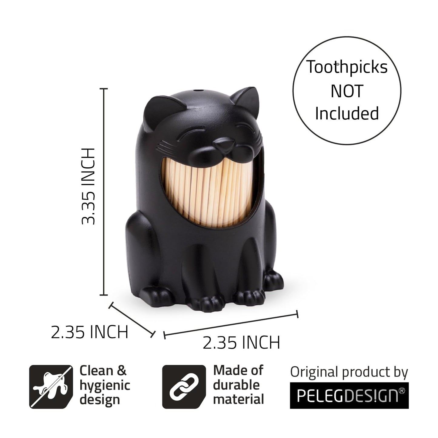 PELEG DESIGN Toothpick Holder - Playful Toothpick Dispenser, Fun and Decorative Plastic Toothpick Holder for Easy Access During Meals or Gatherings (Pickitty)