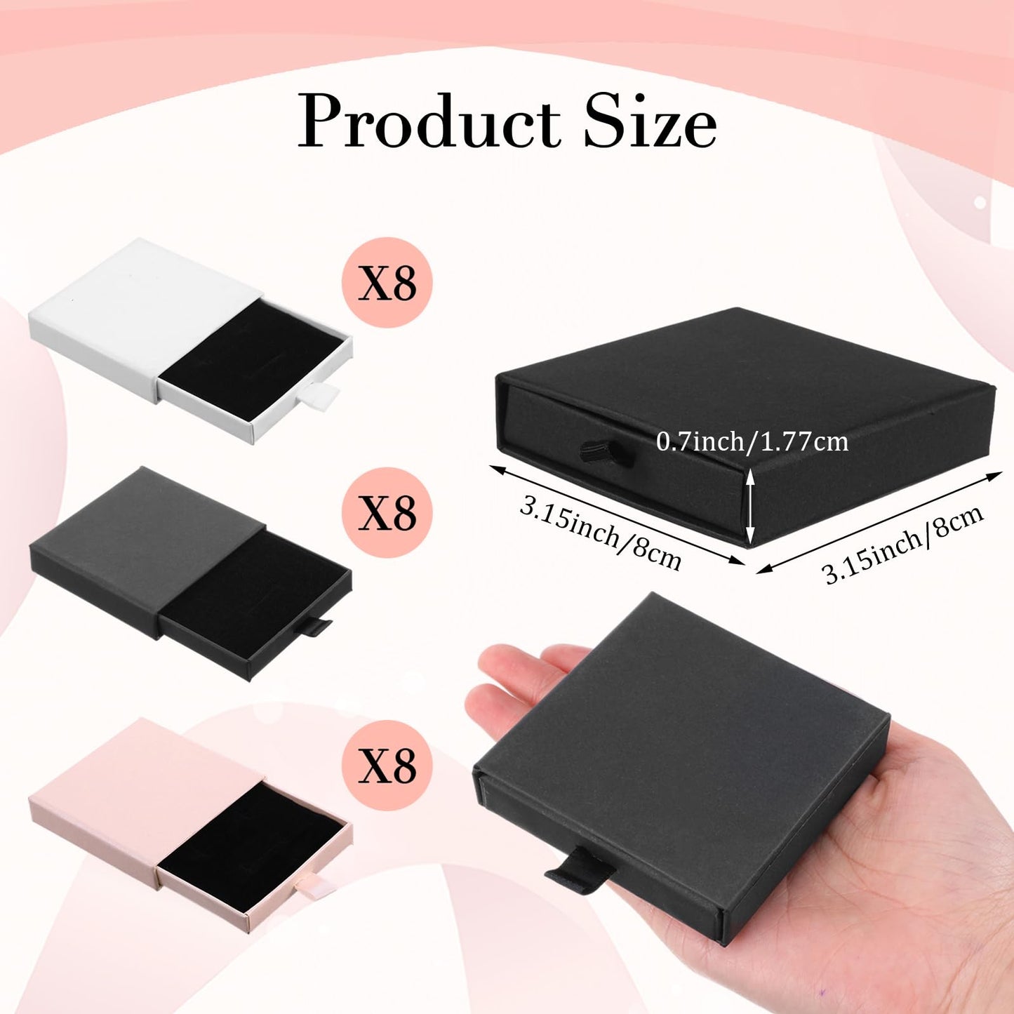 mekueeex 24 Pack Jewelry Gift Boxes Cardboard Jewelry Boxes 3.1 x 3.1 x 0.7 Inch Pull out Design Bulk Small Black Gift Box with Lids for Necklace Ring Bracelets Earring Display Box