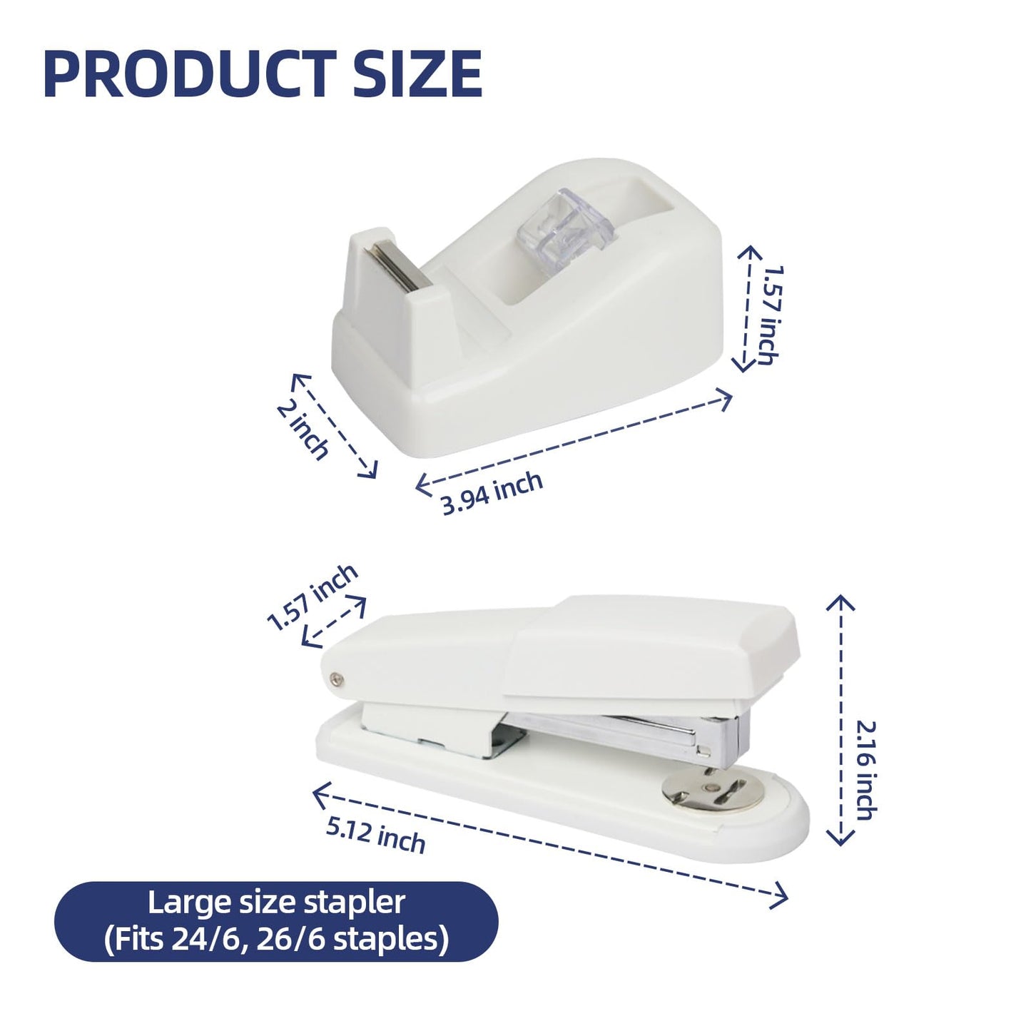 Office Desk Accessories, Desk Organizers and Accessories, Stapler and Tape Dispenser Set Metal Storage Box,Stapler,Staple Remover,Paper Clips,Ruler,Scissors.Suitable for Office and Study Use,White