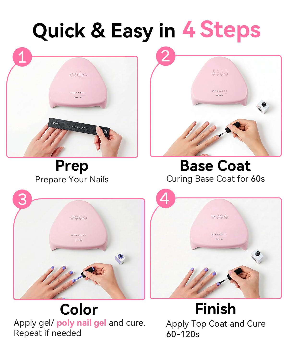 Makartt Compact Travel UV Nail Lamp for Gel Polish, Plug-in Nail Dryer with 5s Flash Cure, 99s Mode for Dark Thick Gels, Auto Sensor, 4 Timers & 18 LED Beads for Beginner Home DIY Gift (Pink)