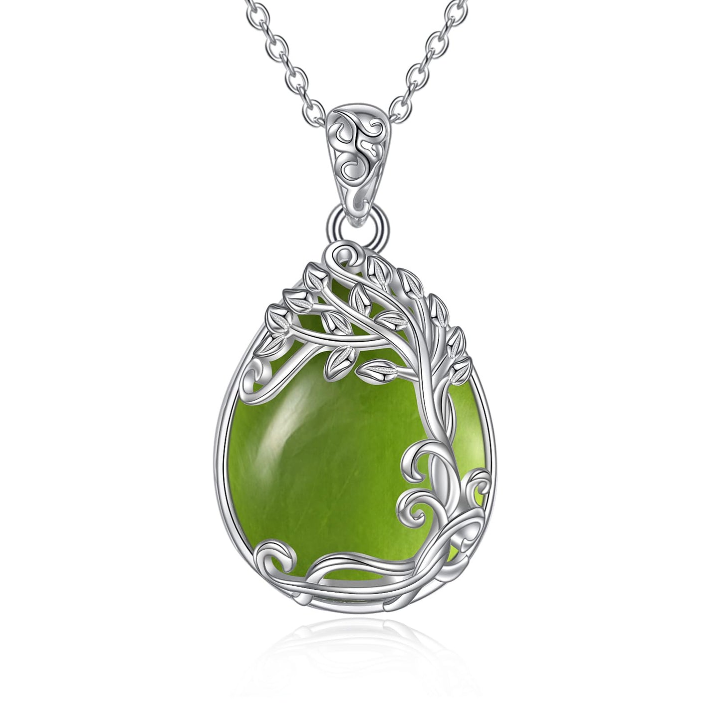 YAFEINI Sterling Silver Green Tree of Life Pendant - Natural Peridot Stone Necklace - Jewelry Gift for Women