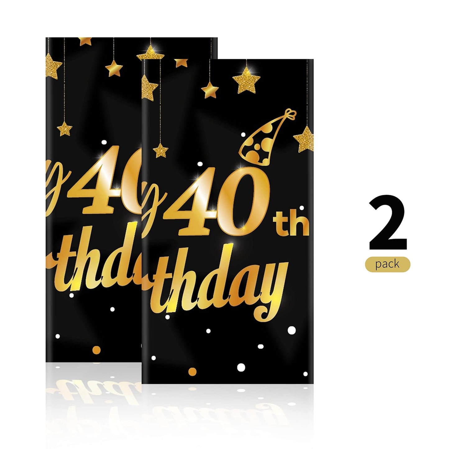 Ruisita 2 Pack Black Gold Table Cloth Cover Happy 40th Birthday Tablecloth Party Tablecloths Rectangular Table Cloth Cover for Indoor or Outdoor Parties Birthdays