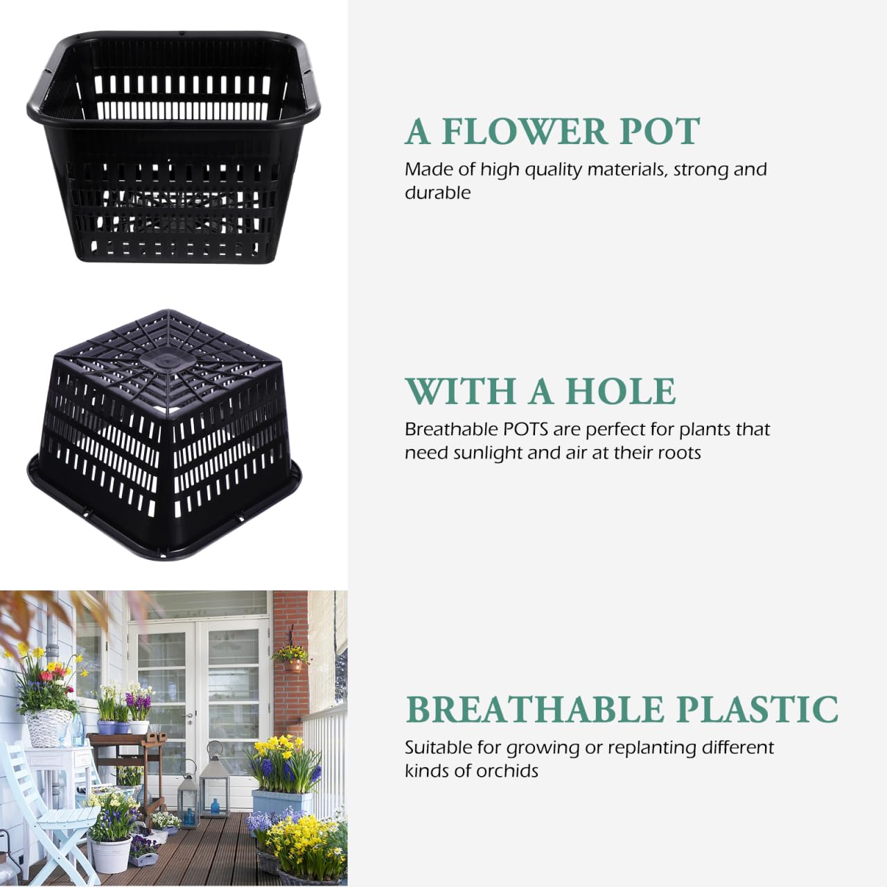 Yardwe 5pcs Plastic Net Cups Garden Slotted Mesh Plant Pots Planting Basket for Hydroponics Aquaponics Orchids