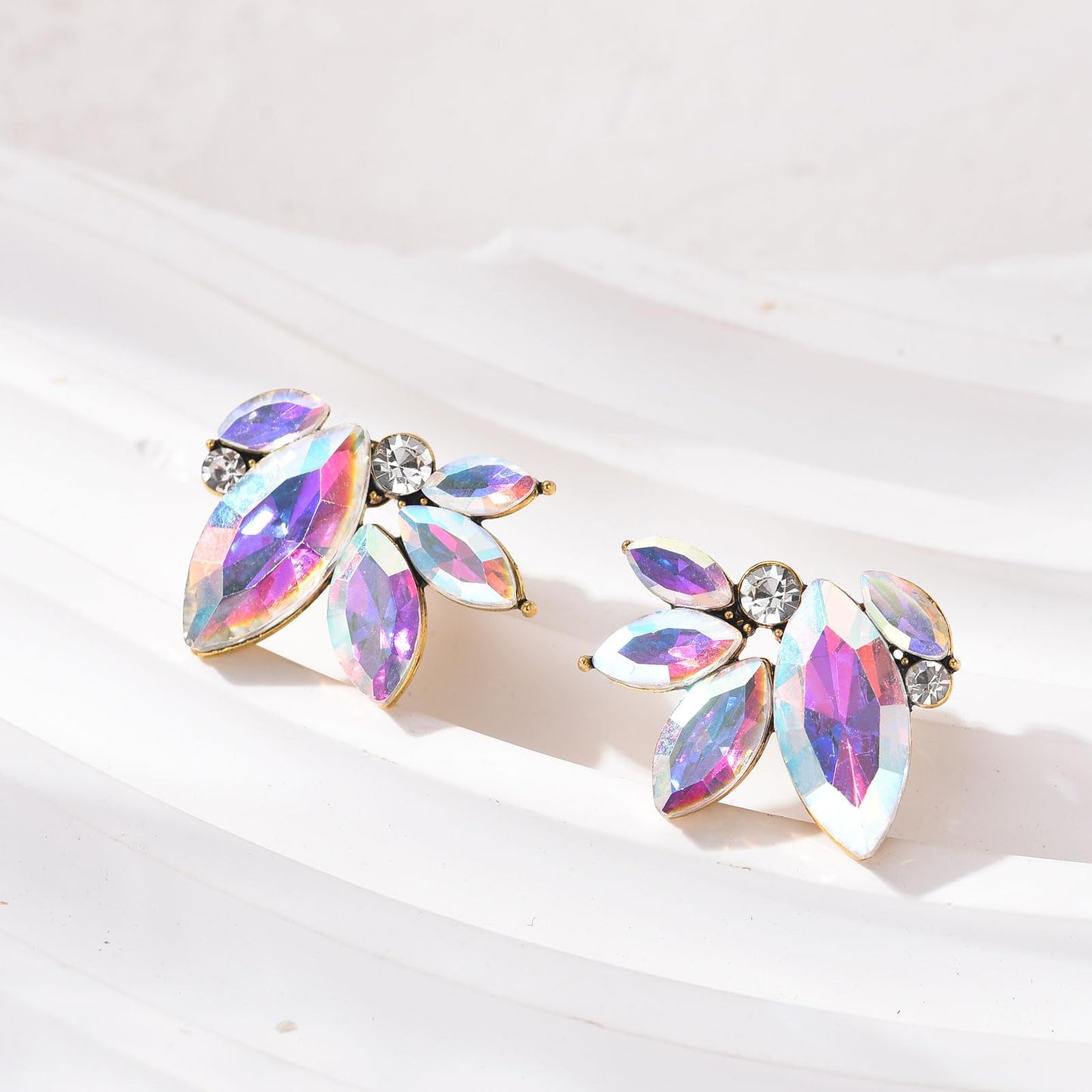 AB Rhinestone Drop Earring Sparkly Iridescent Wedding Earrings for Women Prom Party Faux Crystal Stud Earrings