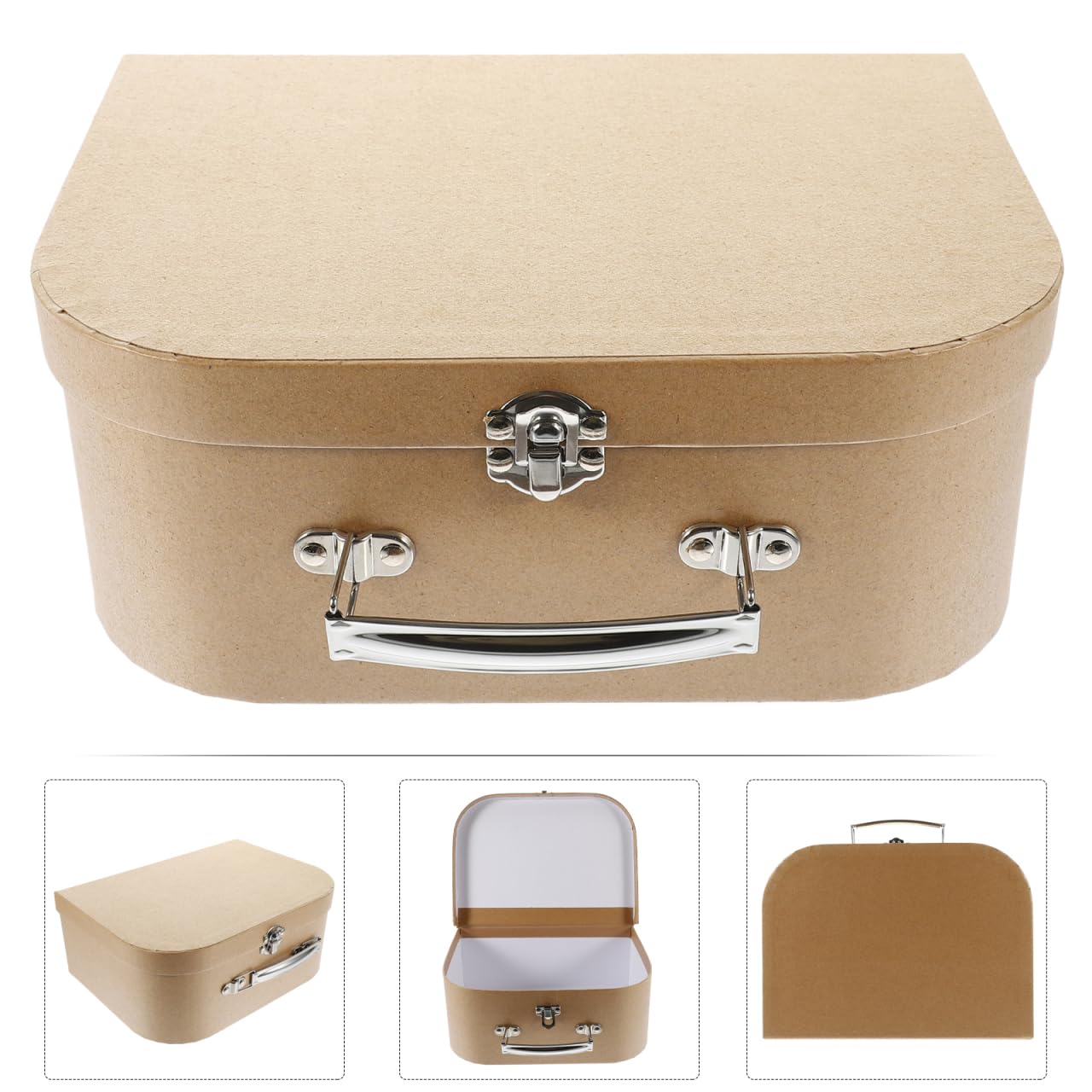 Amosfun Kraft Paper Suitcase 10.03X7.48X3.93 Inch Portable Gift Packaging Box with Handle Multi-Functional Jewelry Storage Organizer for Wedding and Home Decor