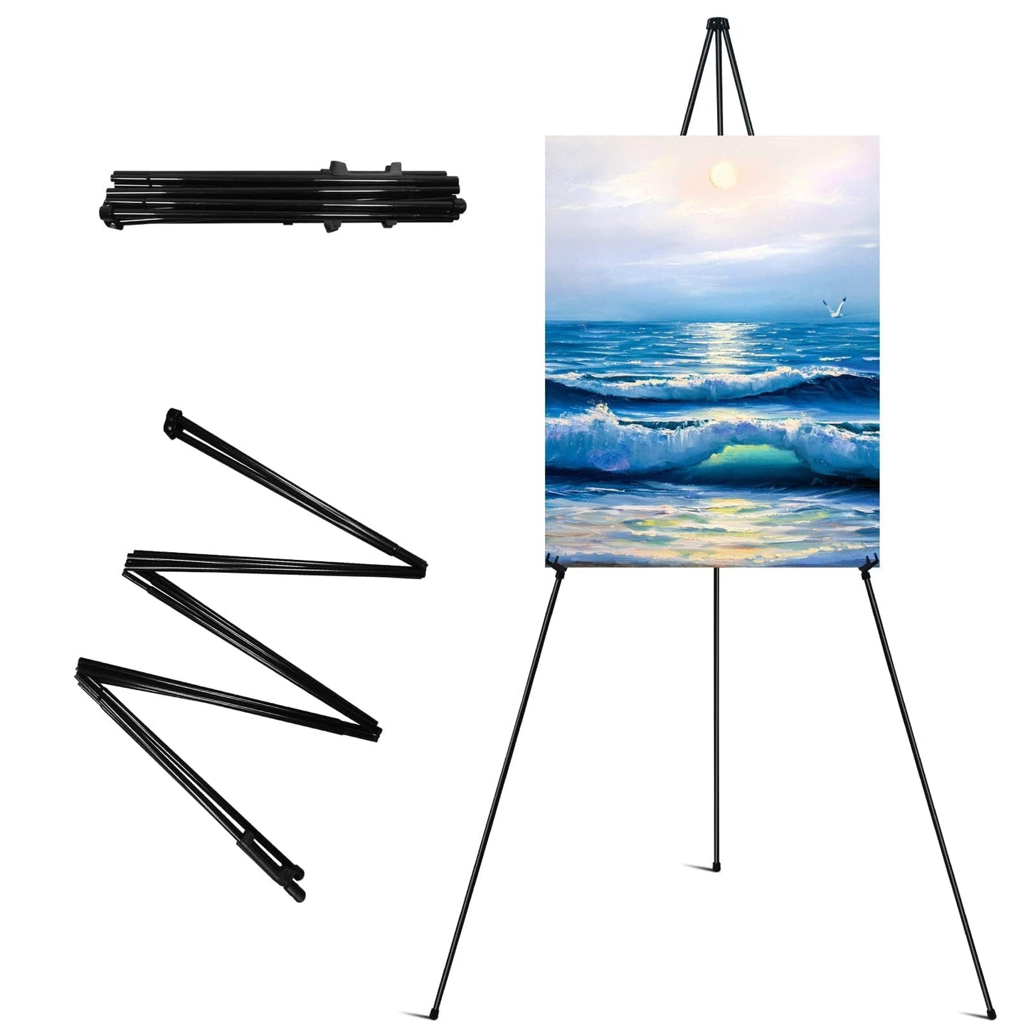 RRFTOK Easel Stand for Sign,63'' Instant Lightweight Portable Ground Easel for Wedding Sign and Poster Display Stand, Metal Tripod with Portable Bag,1-Pack.