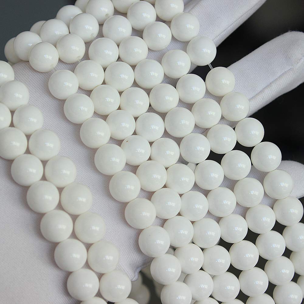 MJDCB 7A Natural Deep Sea White Shells Round Stone Beads for Jewelry Making DIY Bracelet Necklace (10mm)