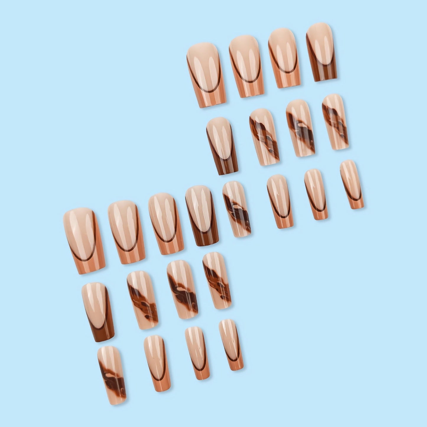 BABALAL Brown Press on Nails - Long Square Fake Nails, Ombre French Tip Fall Acrylic, 24Pcs Squoval Glossy Full Cover False Nails