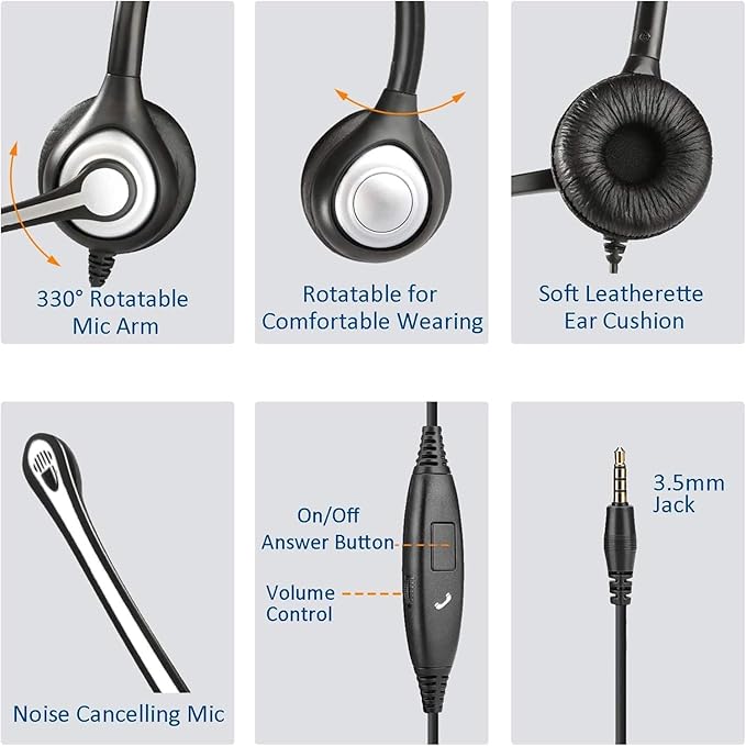 Wantek Phone Headset Wired Computer Headset with Microphone – Noise Cancelling 3.5mm/2.5mm Headphones for PC, Laptop, Mac, iPhone, Samsung – Compatible with Zoom, Teams, Call Center, Home Office