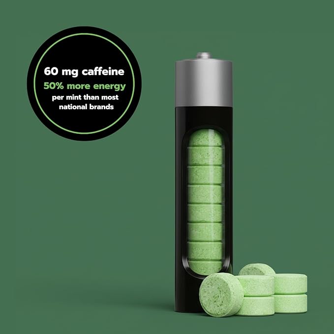 Caffeine Mints by Rally, 60milligram Caffeine, Instant Energy, Fresh Breath Caffeinated Mints, 0 Sugar, Natural Peppermint Flavor (12 Packs, 120 Mints)