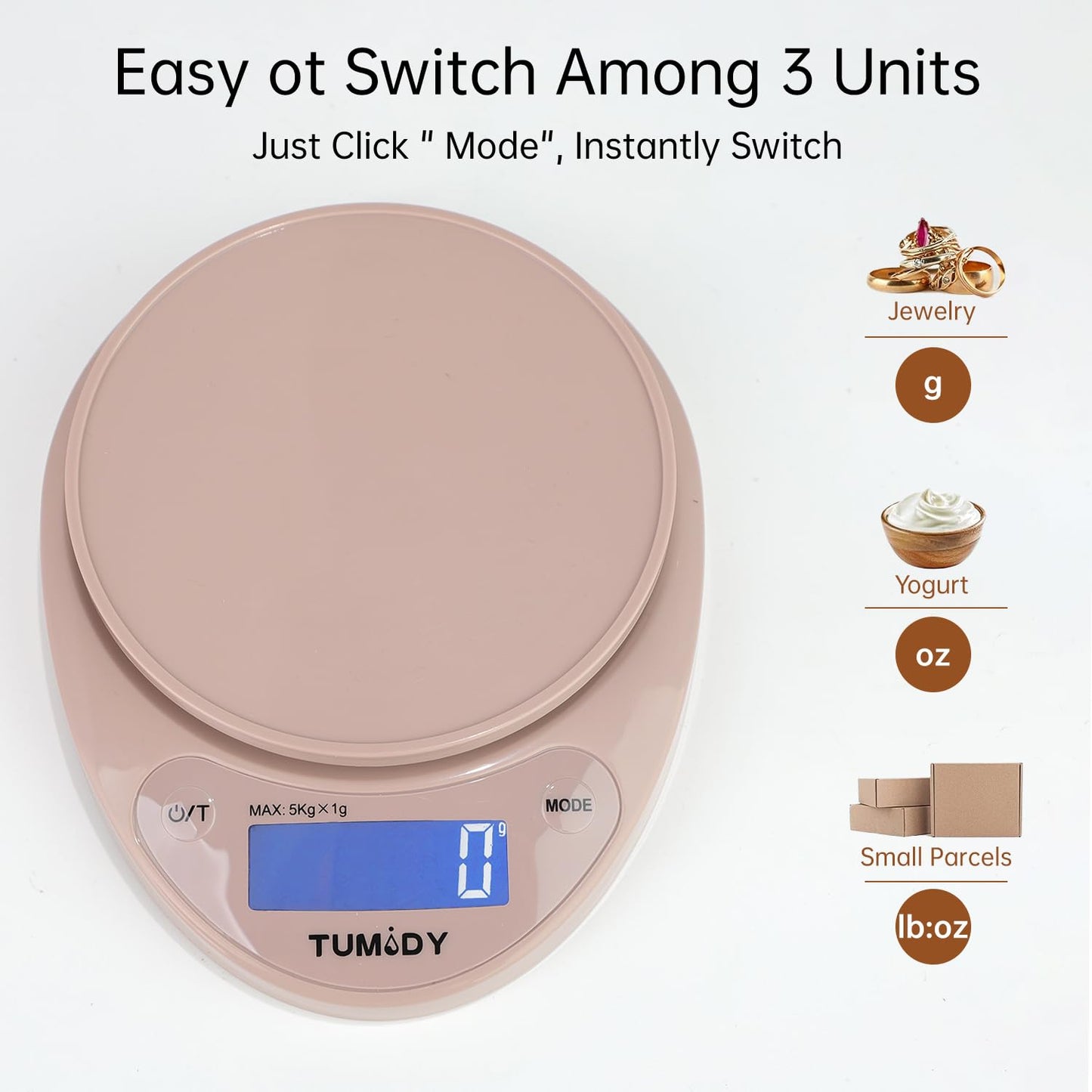 Small Digital Kitchen Scale Food -11lb/5kg Kitchen Weight Scale with LCD Display for Weight Loss, Sourdough Bread, Baking, Cooking, Keto and Meal Prep, 1g Precision, Batteries Included, Pink