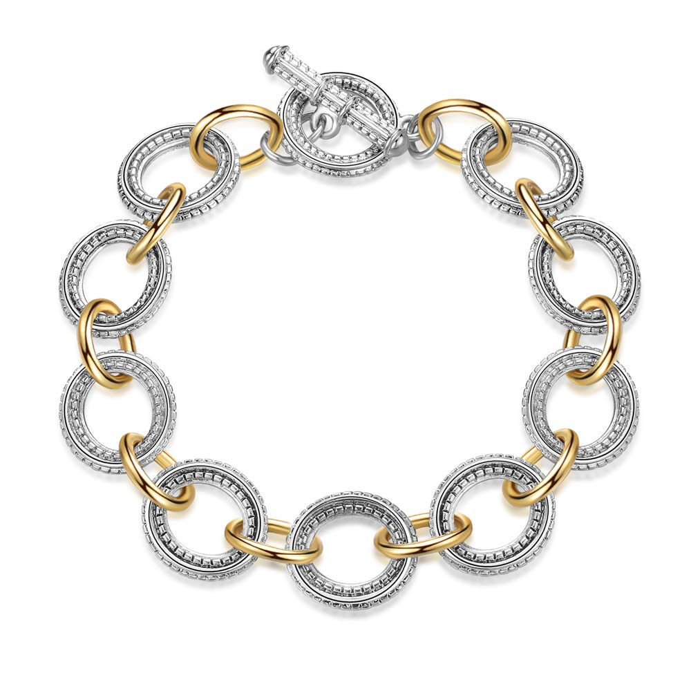 Mytys Link Bracelet for Women 2 tone Circles Chain Wire Cable Bangle Designer Inspired Bracelets Style 6
