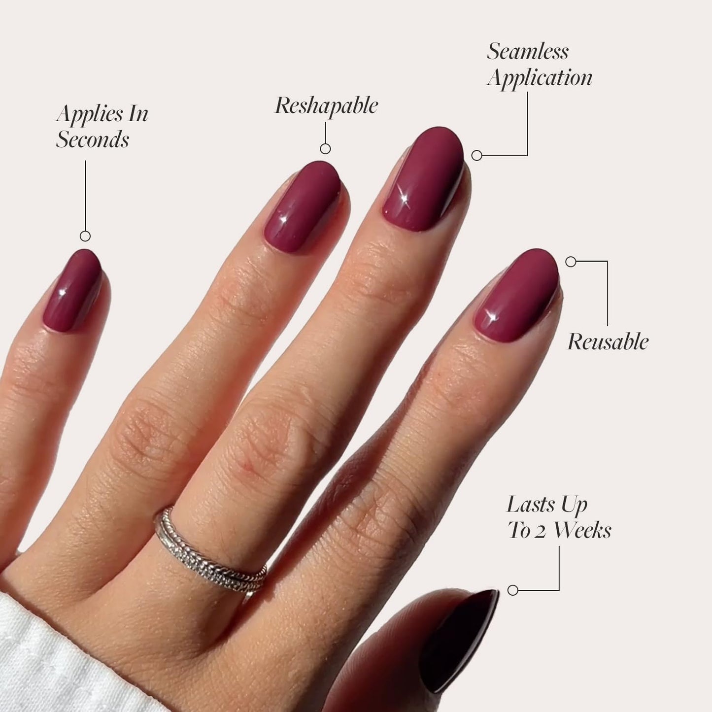 Glamnetic Press-On Nails Bundle - Fall Mauve & Berry Maroon | Opaque Muted Blush Mauve Short Oval False Nails | Opaque Dark Red Maroon Short Round False Nails | Reusable Nail Kit with Glue