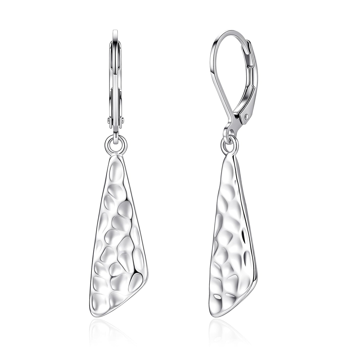 925 Sterling Silver Dangle Earrings for Women Leverback Hammered Earrings Hypoallergenic Silver Dangle Drop Earring for Gifts