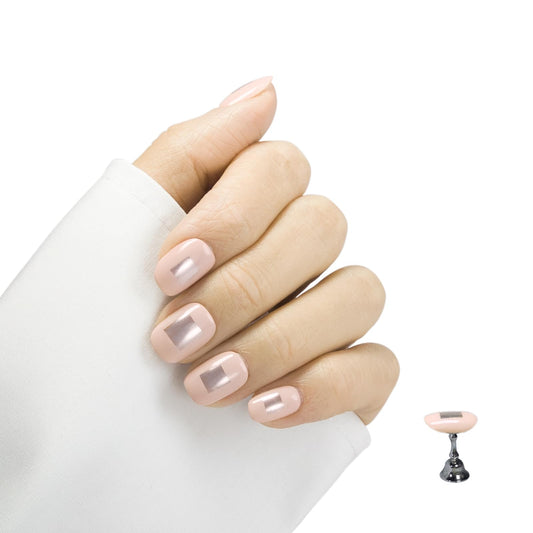 Press On Nails, Handmade Gel Fake Nails with Toolkit, 24Pcs Reusable False Nails for Women, Extra Short Nails (Short squoval nude mirror)