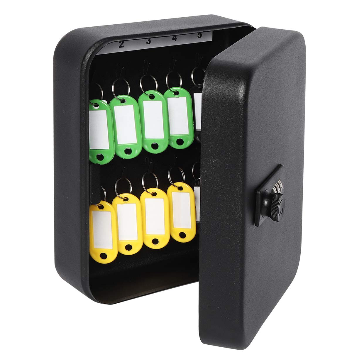 Decaller 20 Key Storage Lock Box with Code, Wall Mount Metal Security Key Cabinet with Combination Lock, 7.87" x 6.30" x 2.95", Black