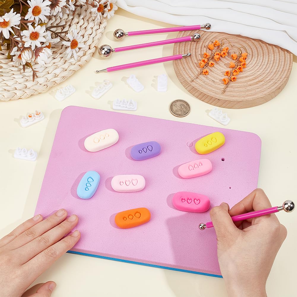 BENECREAT 4 Sizes Double-Ended Stainless Steel Ball Stylus, Mini Petal Clay Cutters Kit with 8 Shapes Polymer Clay Flower Molds for Polymer Clay Jewelry Wreath Earrings Making