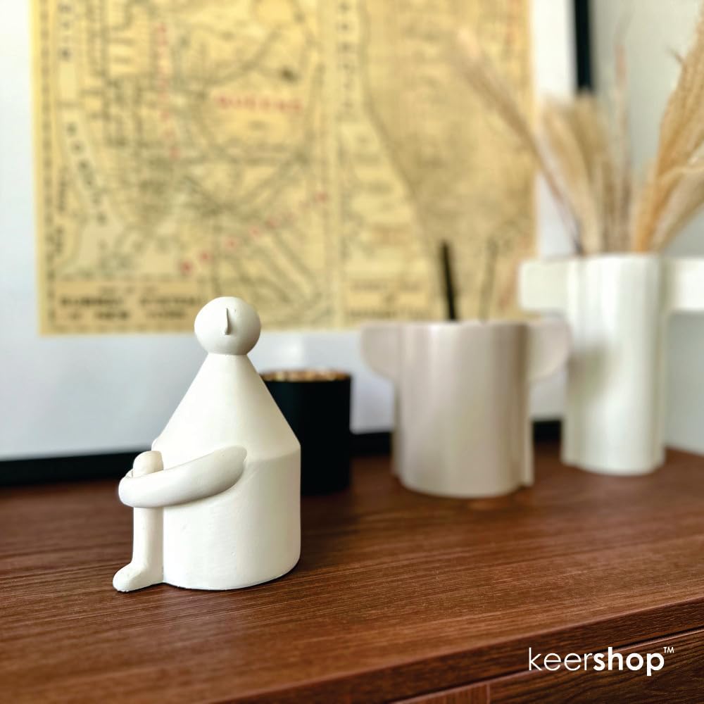 Japandi Modern Shelf Decor - Neutral Bookshelf Accents, Coffee Table Books, Entryway Table Decor, Boho Living Room Accents (White Pensive Man)