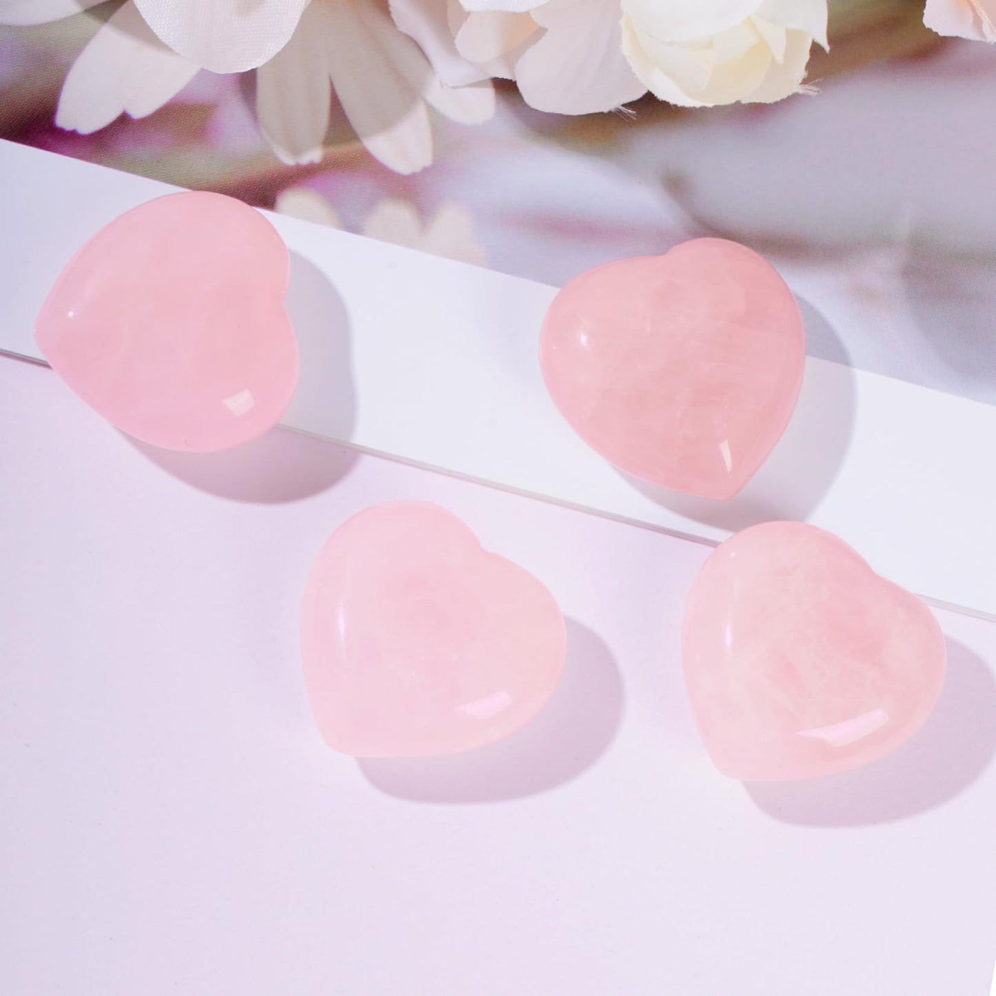 Marrywindix 4 Packs 1.2 Inches Healing Crystal Natural Rose Stone Heart Love Carved Palm Worry Stone Chakra Reiki Balancing